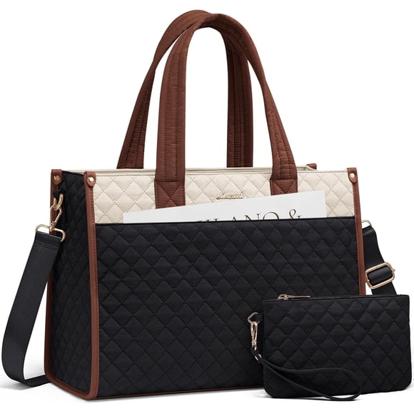 LOVEVOOK Laptop Tote Bag for Women,Canvas Work Tote Bag for Women with Clutch Purse,17.3 Inch Computer Briefcase Bag,Professional Teacher Business Of