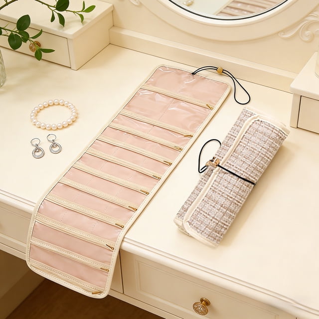 Jewelry Storage Bag, Usavan Large Capacity Travel Jewelry Organizer with Rolled Cover, Multi Compartment Hanging Pouch for Earrings Necklaces Bracelets