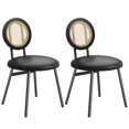 thumbnail image 1 of 2PC Modern Upholstered Dining Chairs with Natural Rattan Back & Metal Legs, Space-Saving for Kitchen, Dining Room, 1 of 8