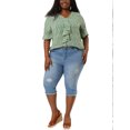 thumbnail image 2 of GRACE & GRANDEUR Blouse pour Femme Grande Taille, devant à Volants, Manches Smockées, Col en V, Haut Uni Décontracté 3X Blanc Vert, 2 of 8