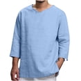 thumbnail image 1 of Leutsin Men's Long-sleeved V-neck Cotton And Linen Loose Shirt Pure Color Multi-size, 1 of 8
