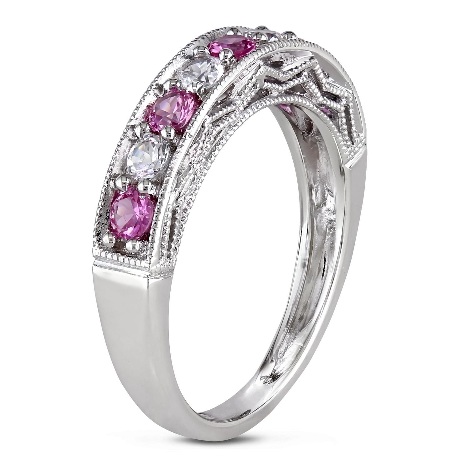Tangelo 0.88 Carat T.G.W. Created Pink and White Sapphire Sterling Silver Semi-Eternity Ring