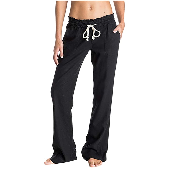 Timegard Pantalon en Coton pour Femmes, Automne, Décontracté, Ample, Jambe Droite, Pantalon Uni Léger