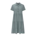thumbnail image 4 of Robes pour Femmes 2024 Été Surdimensionnée Décontractée Aguichant Col Rond Uni Manches Courtes Robe à Boutons Rabais de 50 % Liquidation!, 4 of 6