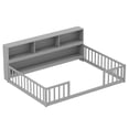 thumbnail image 2 of Costway Full Size Montessori Floor Bed with Bookcase Storage Shelves & Safety Fence Rails Gray, 2 of 10