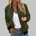 thumbnail image 4 of Womens Fashion Jacket Casual Stand Collar Zip Up Lightweight Coat Fall Color Block Jackets with Pockets Army Green S, 4 of 7