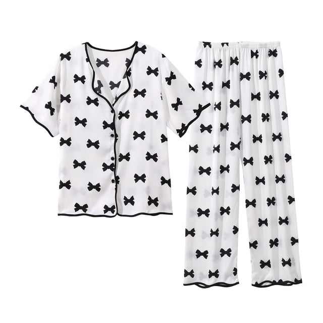 Weiqiqre Ensemble de Pyjama pour Femmes Ensemble de Pyjama Classique en Satin Pyjama Soyeux Manches Longues Boutonné devant