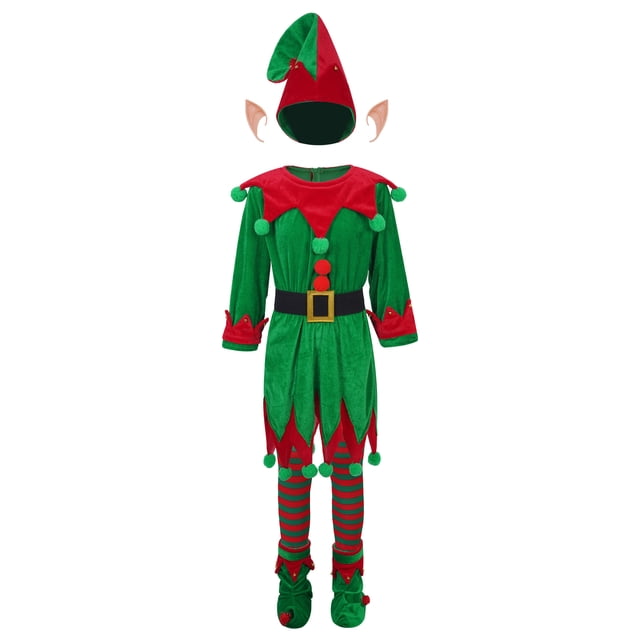 Manyakai 6 Pcs Tenues de Cosplay Elf Thème Carnaval Déguisement pour Enfants Vert 160/L
