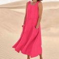 thumbnail image 1 of EQWLJWE Économies d'Été! Robes d'Été pour Femmes 2024 Décontractées Tendance, Robes pour Femmes Grande Taille en Liquidation Évasées, Robe Longue Sans Manches en Coton et Lin à Col Rond de Couleur Unie avec Poche, 1 of 5