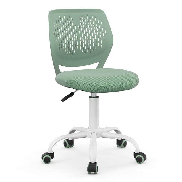 Costway Kids Desk Chair Ergonomic Swivel Children Mesh Study Height Adjustable Light Green. This chair features a light green breathable mesh backrest and seat, ergonomic design for proper posture, and a height-adjustable seat ranging from 16.5 to 21 inches. It includes a sturdy 5-claw base with smooth-rolling PU casters for easy movement. Ideal for home or school use, suitable for boys and girls.