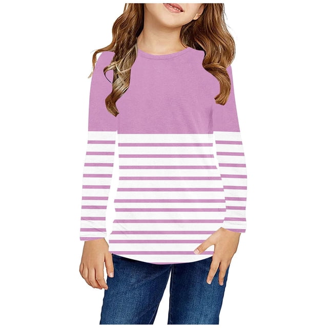 RXIRUCGD Chemises à Manches Longues pour Filles, Col Rond Mignon, Blouses Décontractées Élégantes, Rose, Taille : 11 Ans