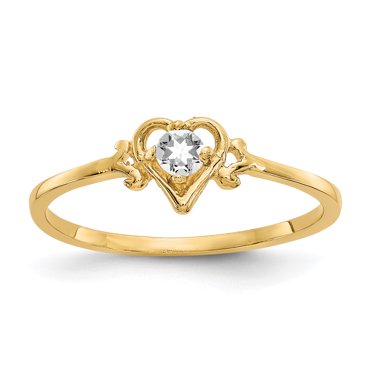 14K Yellow Gold White Topaz Birthstone Heart Ring