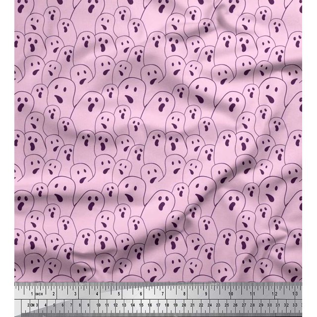 Soimoi Poly Georgette Fabric Ghost Halloween Print Sewing Fabric Yard 42 Inch Wide