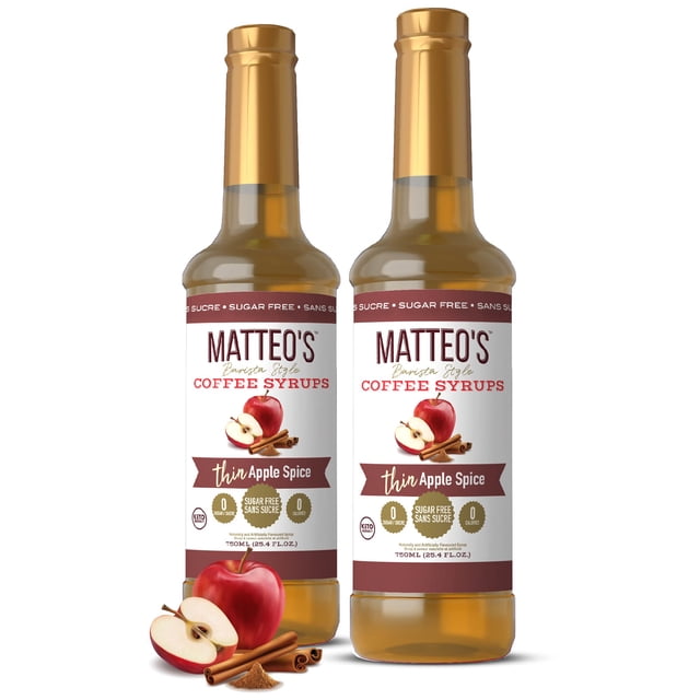 Matteo's Sugar Free Coffee Flavoring Syrup, Apple Spice, Delicious Coffee Syrup, 0 Calories, 0 Sugar, Keto Friendly (750mL, 2-pack)