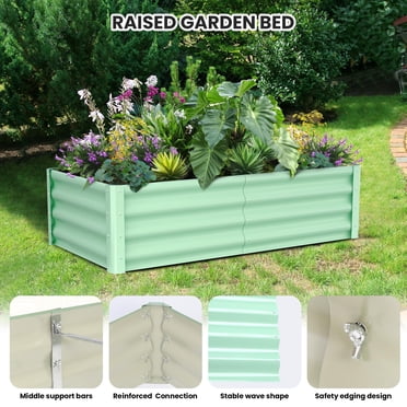 BeesClover Galvanized Raised Garden Bed, Large Outdoor Planter Box with Open Base & Safety Edge, Rustproof Steel for Vegetables, Flowers, Herbs