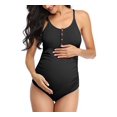 thumbnail image 1 of Maternity Swimsuit One Piece Bathing Suit Button Neck Cross (Black，S), 1 of 6