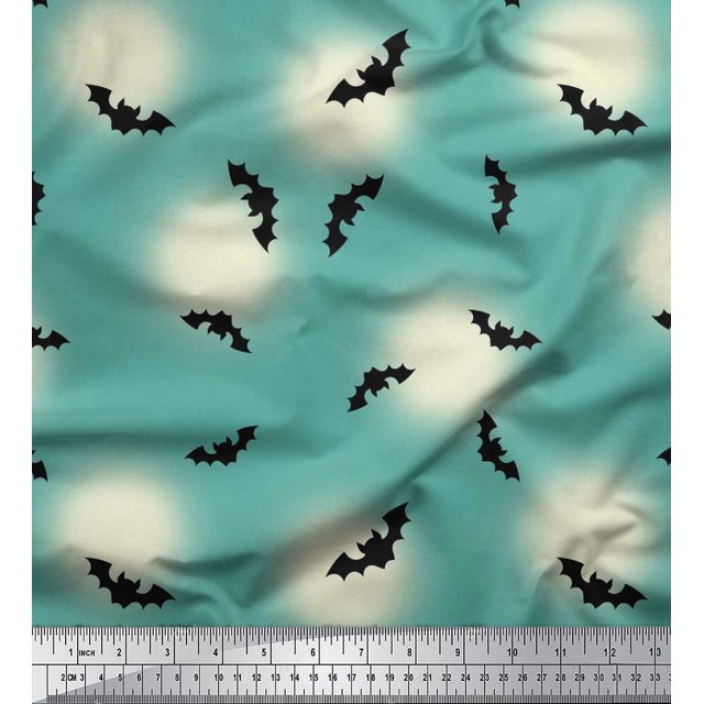 Soimoi Modal Satin Fabric Moon & Bat Halloween Decor Fabric Printed Yard 42 Inch Wide