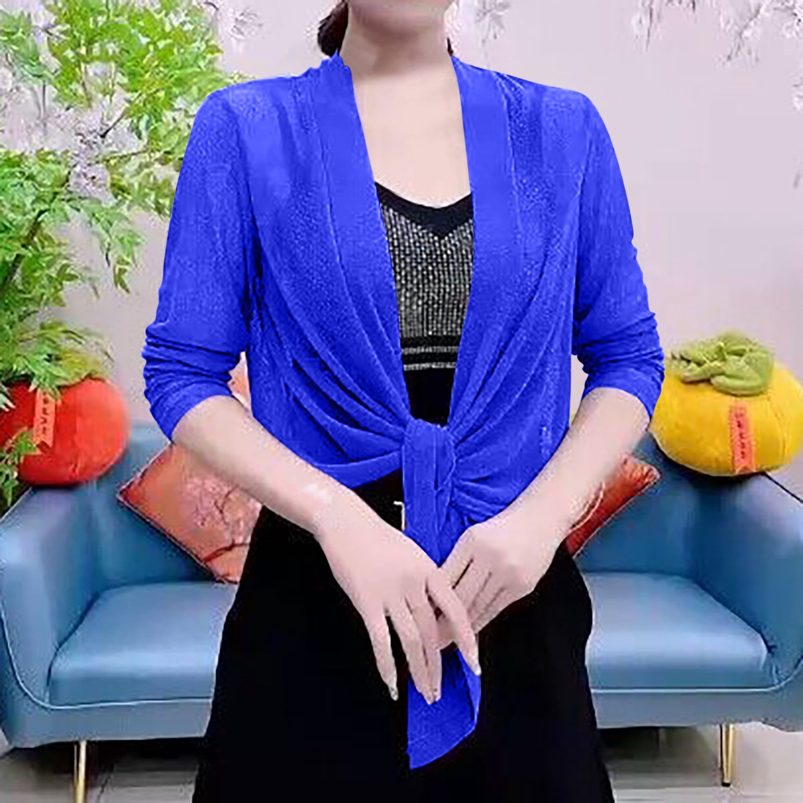 Womens Cardigans Lightweight Women Soft Chiffon Open Front Sheer Long Sleeved Cardigans For Evening Dress on Clearance