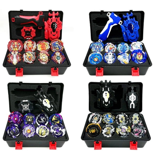 8PCS Set Gyro Burst Launcher Portable Storage Box Boys Kids Toy Christmas Gift Black Set