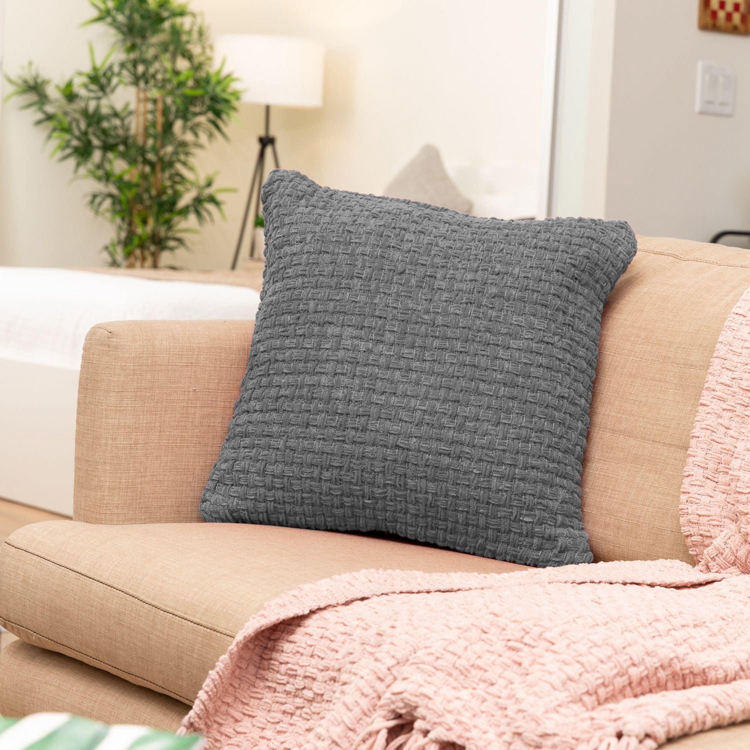 Fabstyles Chenille Basket Weave Polyester Coussin avec Poly-Insert Coussin Décoratif pour Canapé Canapé Chambre Salon18 X 18 avec Fermeture à Glissière