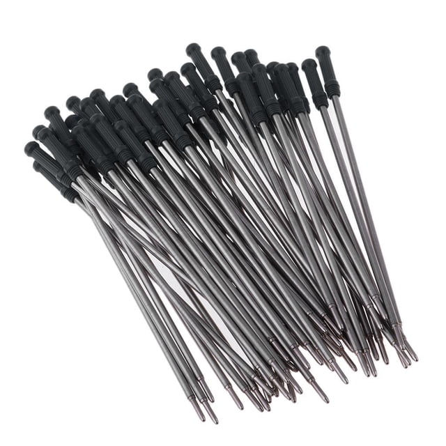 TISHITA Lot de 50 Recharges de Stylos à Bille Roulante en Métal à Pointe 0,5 mm Noir