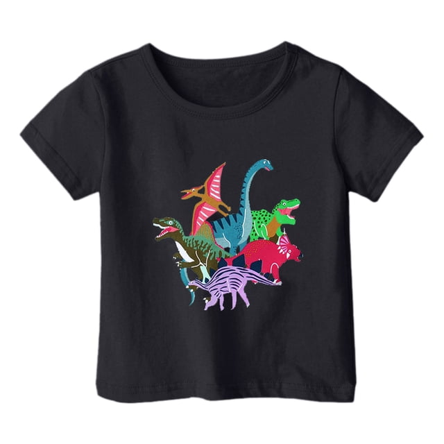 PMVFHDE Hauts Garçons Garçon et Fille Mode Décontractée Imprimé Col Rond Ample T-Shirt à Manches Courtes Haut Noir, 6-7 Ans
