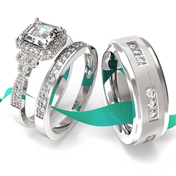 Ringheart Wedding Ring Sets His And Hers Couples Women 925 Sterling Silver Moissanite Man Titanium steel Wedding Bands
