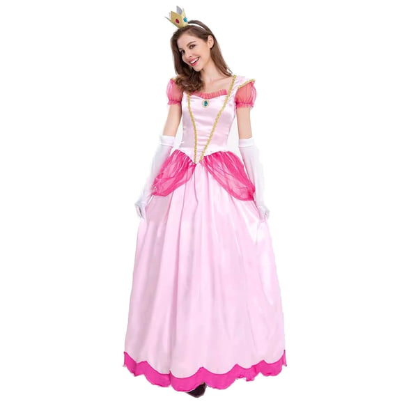 AoDai Peach Costume Adult, Princess Dress for Women, Peach Halloween Cosplay Costume Outfit with Accessory