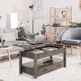 thumbnail image 1 of QRInnovations Table Basse à Plateau Relevable à 2 Tiroirs avec Compartiment Caché et Étagères de Rangement, Gris, 1 of 6