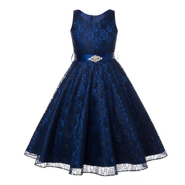 FhsagQ Dresses Winter Christmas Dresses for Girls 14-16 Children's Dress Big Children's Sleeveless Lace Princess Fluffy Dress Girls Wedding Dress Flower Girl Dress Dark Blue 7-8 Years