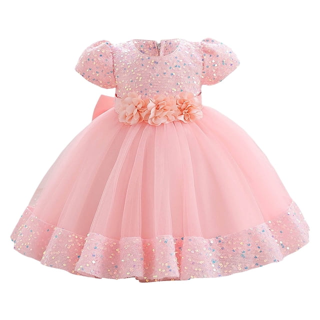 Robes pour Filles Formelles à Manches Bouffantes Robes de Bal Robe en Tulle pour Filles Robe de Concours pour Filles 18-24 Mois