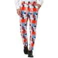thumbnail image 1 of INSPIRE CHIC Men's Casual Geometric Printed Color Block Flat Front Dress Pants 32 Orange Blue, 1 of 7