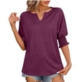 thumbnail image 1 of Timegard Womens Tops V Neck Puff 1/2 Sleeve Comfy Tee Shirts Summer Casual Loose Tops Solid Color, 1 of 6