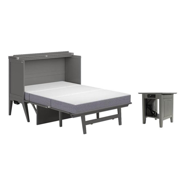 Home Square Ensemble de 2 Lits Escamotables Pleine Grandeur avec Matelas et Table d'Appoint, Gris