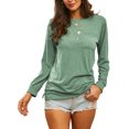 thumbnail image 1 of LUXUR T-shirt Femme Col Rond Tee-Shirt Couleur Unie Pull Décontracté Manches Longues Vert L, 1 of 5