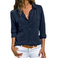 thumbnail image 1 of Chemise Décontractée pour Femmes, Unie, à Manches Longues, Col Rabattu, avec Poches, Boutonnée devant, 1 of 9
