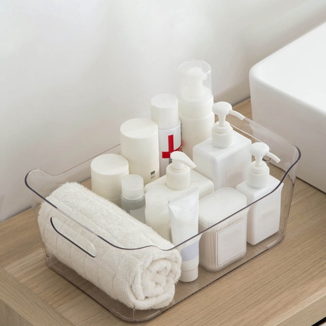 Large Deep Plastic Storage Bin with Handle for Bathroom/Vanity Organization - Countertop Makeup Organizer - Organization for Shelf, Cabinet, and Closet Decor
