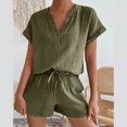 thumbnail image 2 of Yuyuzo Short Sets for Women Short Sleeve Shirts Drawstring High Waisted Shorts Lounge Sets, 2 of 7