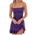 thumbnail image 1 of Tumotour Robes d'Invité de Mariage pour Femmes Été Camisole Formelle Longueur Genou Paillettes Robes Brillantes Bretelles Spaghetti Col Rond Robes de Fête Mini Robe pour Sortir Boîte de Nuit Rendez-Vous Festivals, 1 of 5