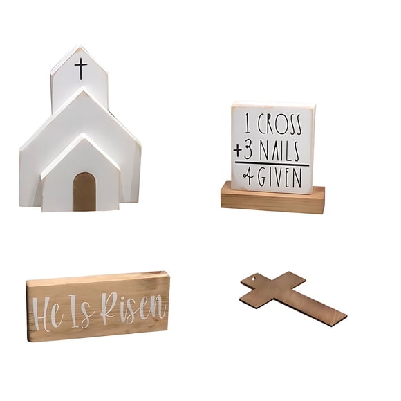 Easter Party Decorations 4-Piece Wooden Mini Signs Spring Gift Set for Home Office Kitchens