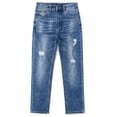 thumbnail image 1 of KIDSCOOL SPACE Little Boys Jeans,Elastic Band Inside Ripped Slim Fit Denim Pants,Light Blue,5-6 Years, 1 of 6