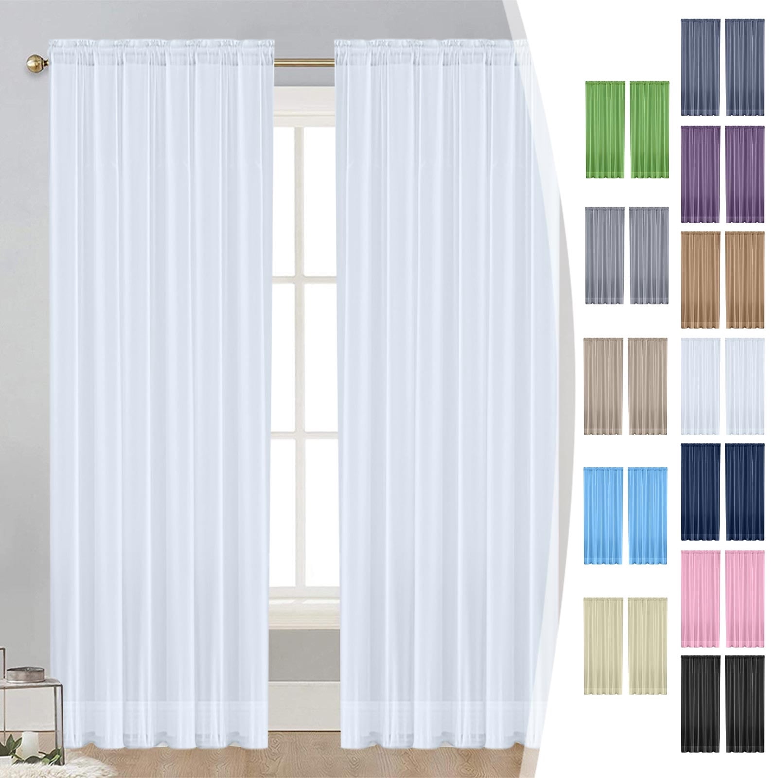 Drawstring Drapery Rods CQCYD Solid-Color Semi-Sheer Curtains, Polyester Rod Pocket Window ...