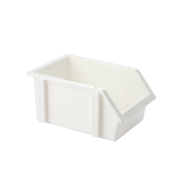 Pantry Organization and Storage, white plastic storage bin with lid measuring 23.7x15.7x11.5cm (9.3x6.1x4.5in). Food-safe and versatile, ideal for kitchen organization, fridge, cabinet, and pantry storage. Features built-in handles for easy placement and removal, suitable for separating vegetables, meat, and cakes to reduce odors.