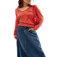 thumbnail image 1 of Women‘s Causal T-Shirt V Neck Long Sleeve Loose Fit Tops Solid Color Blouse Basic Tees, 1 of 5