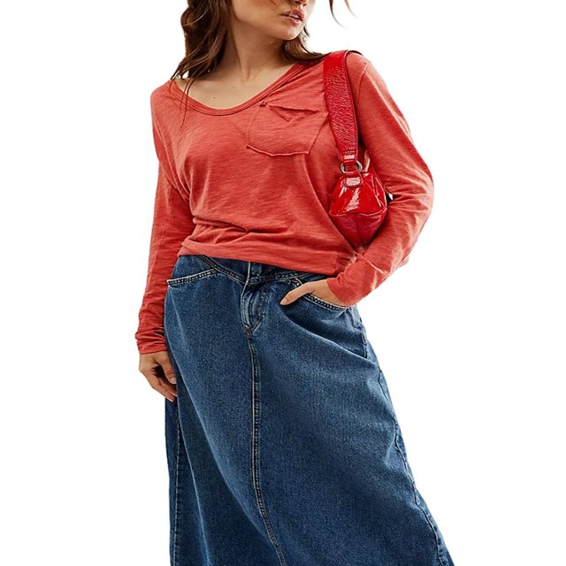 Women‘s Causal T-Shirt V Neck Long Sleeve Loose Fit Tops Solid Color Blouse Basic Tees
