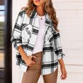 thumbnail image 2 of IROINID Veste Surchemise Courte pour Femmes Col Rabattu à Carreaux Manches Longues Confortable Décontractée Manches Longues à Carreaux Col Rabattu Vestes, Blanc, 2 of 9