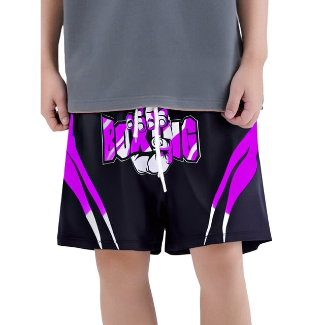 Moggemol Kids Boys Color Block Letter Printed Boxer Shorts Drawstring Elastic Waistband Boxer Trunk Purple 6