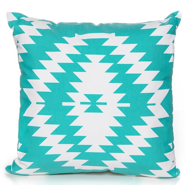 Gouchee Coussin Design Holland de Forme Carrée 20 par 20 Pouces, avec un Motif Géométrique zigzag turquoise et Blanc sur Tissu Poly-Coton, Rempli de Plumes de Duvet et une Fermeture Éclair pour un Retrait Facile de la Coquille, Idéal pour le Confort Décoratif à la Maison.