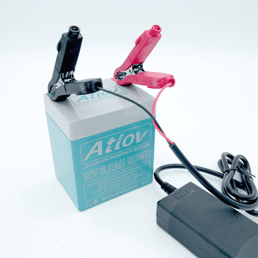 Atlov Lithium 12V 6.2Ah 90Wh, 2000+ Cycle Rechargeable LiFePo4 Battery & Charger Bundle - Low Self-Discharge, Light Weight, for Boat, Powersports, Solar Use, Security System, Camping, SLA Replacement