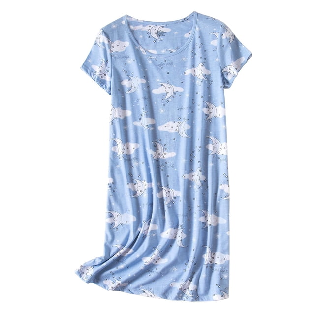 Kcodviy Chemise de Nuit en Coton pour Femme, Vêtement de Nuit, Chemises de Nuit en Coton pour Femmes, Manches Courtes, Chemise Décontractée, Chemises de Nuit pour Femmes Grande Taille, Robe de Nuit Imprimée